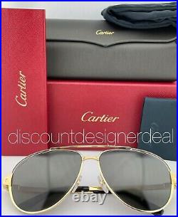 Cartier Aviator Sunglasses CT0192S 001 Gold Black Frame Gray Polarized Lens 60mm