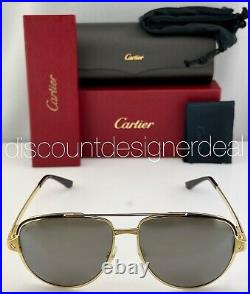 Cartier Aviator Sunglasses CT0192S 003 Gold Brown Silver Flash Polarized Lens 60