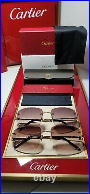 Cartier C Decor Sunglasses Big C 18k Gold Grey Diamond Cut Lenses