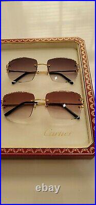 Cartier C Decor Sunglasses Big C 18k Gold Grey Diamond Cut Lenses
