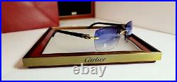 Cartier C Decor Sunglasses Black Buffalo Horn 18k Gold Buffs Custom Blue Lenses