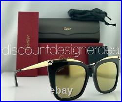 Cartier Cateye Sunglasses CT0030S 001 Black Gold Frame Gold Mirror Lens 53mm NEW