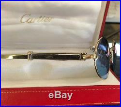 Cartier Giverny Platinum Gold Oval Blue Lens Sunglasses France 57mm Authentic