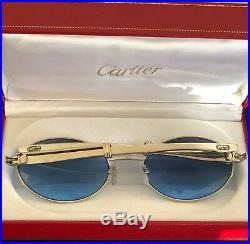Cartier Giverny Platinum Gold Oval Blue Lens Sunglasses France 57mm Authentic