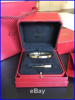 Cartier LOVE Bangle Bracelet 18k Yellow Gold Box Key Travel pouch Box Sz 19
