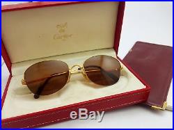 Cartier MONTAIGNE Half Frame 53M Brown Lenses Vintage Sunglasses France 18k Gold