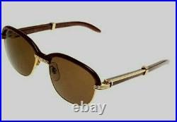 Cartier Malmaison Sunglasses Vintage Bubinga Wood 18k Gold Giverny Bagatelle NOS