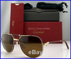 Cartier Première Sunglasses CT0053S 001 Red Leather Gold Brown Polarized Lens 61