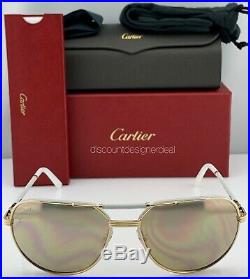 Cartier Première Sunglasses CT0053S 003 Gold White Leather Gold Polarized 61mm