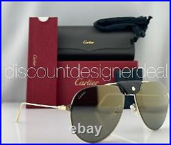 Cartier Santos Aviator Sunglasses CT0166S 007 Gold Frame Golden Flash Gray Lens