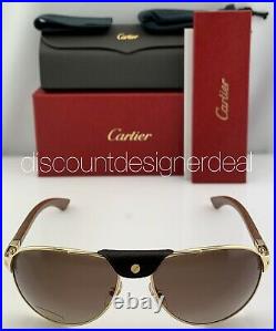 Cartier Santos Aviator Sunglasses Gold Wood Brown Polarized Lens CT0088S 001 61