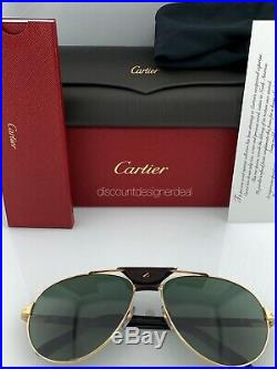 Cartier Santos Aviator Sunglasses Gold Wood Green Polarized Lens CT0096S 002 61