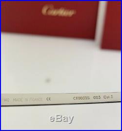 Cartier Santos Aviator Sunglasses Ruthenium Gold Silver Lens CT0035S 003 60mm