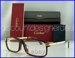 Cartier Santos Eyeglasses CT0073OA 002 Havana Frame Gold Temples Clear Demo Lens