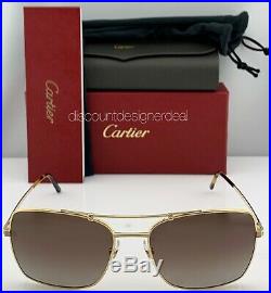 Cartier Santos Horizon Sunglasses CT0084S 001 Gold Frame Brown Polarized Lens 60