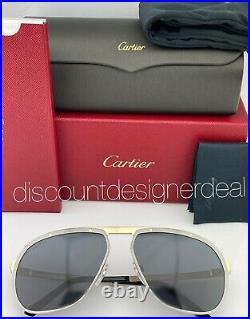 Cartier Santos Sunglasses CT0035S 004 Ruthenium Gold Frame Gray Polarized Lens