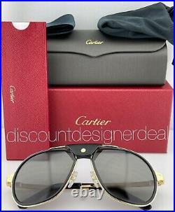 Cartier Santos Sunglasses CT0241S 001 Gold & Black Frame Gray Polarized Lens 57