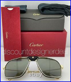 Cartier Santos Sunglasses CT0243S 001 Yellow Gold Frame Green Polarized Lens 62