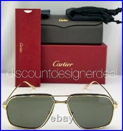 Cartier Santos Sunglasses CT0243S 001 Yellow Gold Frame Green Polarized Lens 62
