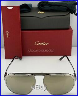 Cartier Santos Sunglasses Platinum Brushed Metal Frame White Gold Mirror CT0035S