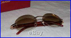 Cartier Smooth Carved Rosewood Round Buffalo Horn Brown C Décor Sunglasses