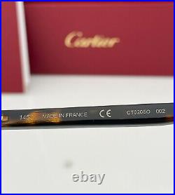 Cartier Square Eyeglasses CT0205O 002 Gold Metal Frame Tortoise Clear Demo Lens