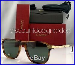 Cartier Square Sunglasses CT0075S 002 Havana Frame Gold Green Polarized Lens 56
