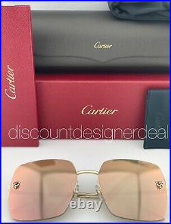 Cartier Square Sunglasses CT0121S 001 Gold Metal Frame Pink Mirror Lens 59mm NEW