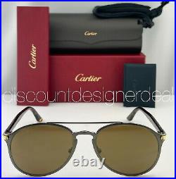Cartier Sunglasses CT0212S 003 Ruthenium Frame Havana Temples Bronze Lens 56mm