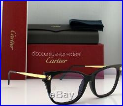 Cartier Womens Cateye Eyeglasses Black Frame Gold Temples Clear CT00270 004 52