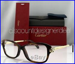 Cartier Womens Panthere Eyeglasses EYE00021 Tortoise Frame Gold Clear Lens 53mm