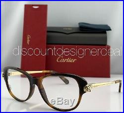 Cartier Womens Panthere Eyeglasses EYE00026 Tortoise Frame Gold Temples Clear