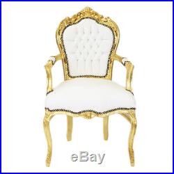 Chairs France Baroque Style Dining Royal Chair With Armrests Gold / White #70f31