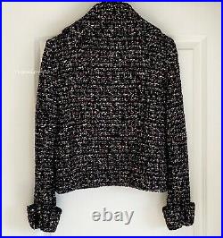 Chanel 15a Runway Navy Blue Black White Gold Red Multicolor Tweed Jacket 38
