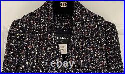 Chanel 15a Runway Navy Blue Black White Gold Red Multicolor Tweed Jacket 38