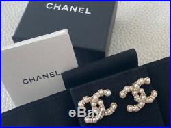Chanel 2019 Iconic Pearl Crystal CC Logo Earrings