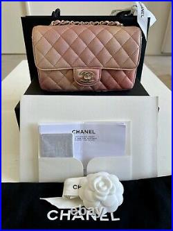 Chanel 21S Metallic Lambskin Rose Gold Mini Rectangle Flap Bag LGHW RARE LN