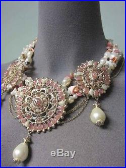 Chanel AUTH CC Logo Pink Medallions Glass Beads Pearls Seashell Necklace NIB 11C