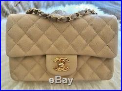 Chanel Beige Quilted Caviar Mini Flap Bag Gold Hw
