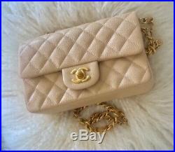 Chanel Beige Quilted Caviar Mini Flap Bag Gold Hw