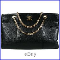 Chanel Black Caviar Leather Shoulder Bag Tote CC Gold Chain Medium