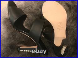 Chanel Black Leather Shoes with Pearls & Gold strip on each Heel New with Box