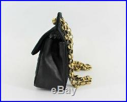 Chanel Black Satin Lambskin Single Flap Crossbody Vintage Bag Bijuox chain Gold