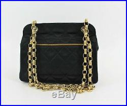 Chanel Black Satin Lambskin Single Flap Crossbody Vintage Bag Bijuox chain Gold