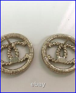 Chanel CC Logo Gold Tone Metal Earrings 0.6