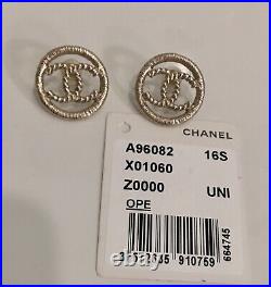 Chanel CC Logo Gold Tone Metal Earrings 0.6