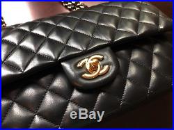 Chanel Classic Medium Flap Bag Black Lambskin Gold Hardware France EUC