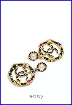 Chanel Cruise 2020 CC Logo Gold Tone Lambskin Dangle XL Drop Earrings