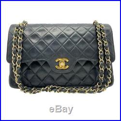 Chanel Double Flap Medium Classic Quilted Chain Black Leather Shoulder Bag