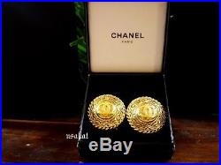 Chanel Earrings Gold Tone Logo Numbered France with Box Great Detail